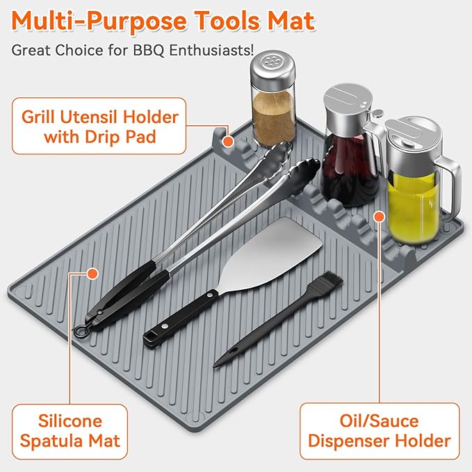 Silicone Griddle Mat for Blackstone - Magnetic Silicone Grill Tools Mat for Blackstone Accessories, Side Shelf Spatula Utensil Mats with Drip Pad for Outdoor BBQ Grill Kitchen Countertop (Gray 1-Pack)