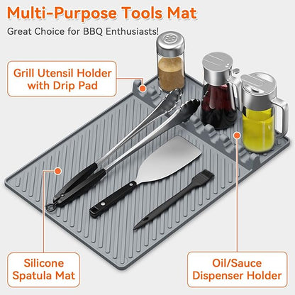 Silicone Griddle Mat for Blackstone - Magnetic Silicone Grill Tools Mat for Blackstone Accessories, Side Shelf Spatula Utensil Mats with Drip Pad for Outdoor BBQ Grill Kitchen Countertop (Gray 1-Pack)