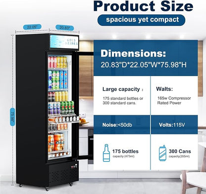 20.8''W Commercial Refrigerators, 11 Cu.ft. Glass Door Beverage Refrigerators Commercial Fridge Upright Display Cooler with Soft LED Light and Adjustable Shelves for Restaurant Grocery Stores