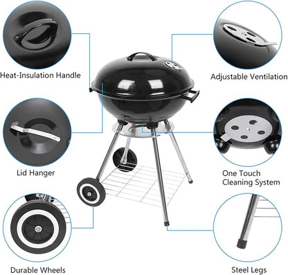 18 Inch Apple Stove Enamel, 18" Charcoal Grill Original Kettle Grilling Large Oven for Outdoor Courtyard Picnic Roast Meat Home BBQ