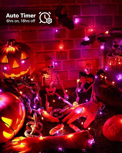 Brizled 2 Pack 50 LED Purple & Orange Halloween Lights Battery Operated | 8 Modes Twinkle Halloween Lights with Timer, Spooky Orange and Purple Halloween Fairy Lights Black Wire Indoor Outdoor Tree