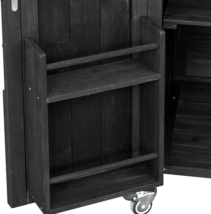 Merax 50" Outdoor Kitchen Grill Cart Island on Wheels with Stainless Steel Top,Farmhouse Style Solid Wood Frame Storage Cabinet for Party