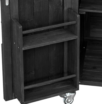 Merax 50" Outdoor Kitchen Grill Cart Island on Wheels with Stainless Steel Top,Farmhouse Style Solid Wood Frame Storage Cabinet for Party