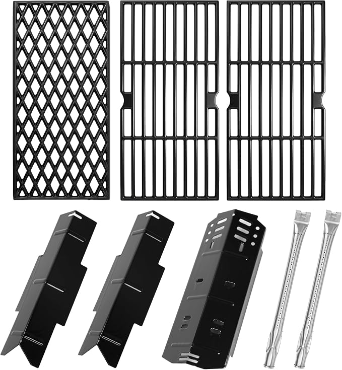Grill Replacement Parts for Dyna Glo DGH373CRP-D,DGF371CRP-D | 15.4" Stainless Steel Grill Burner, Porcelain Enameled Steel Heat Plates & Cast Iron Cooking for Dyna Glo 3 Burner