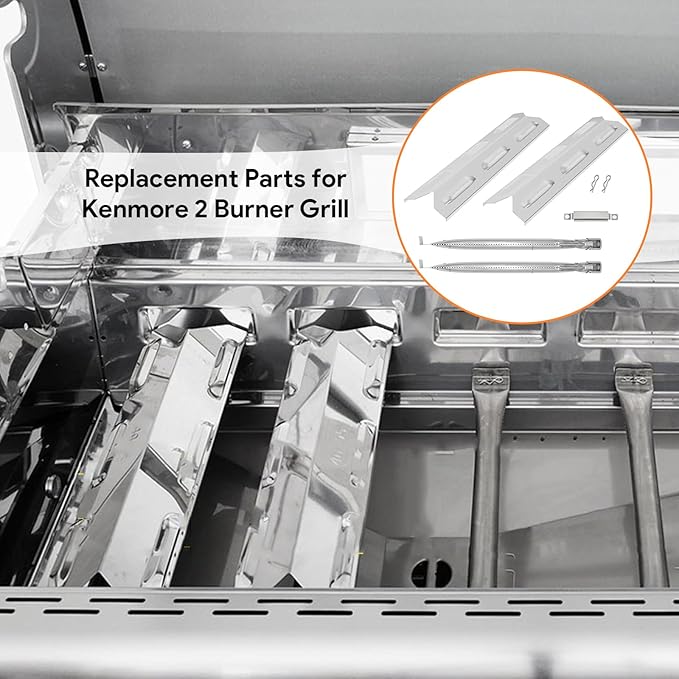 BQMAX Grill Parts for Kenmore 2 Burner Grill 146.23673310 146.16142210 146.16198210 146.23686310, for Members Mark 2 Burner MM-G2001-AB, Heat Plate & Burner Kit for Kenmore Grill Replacement Parts