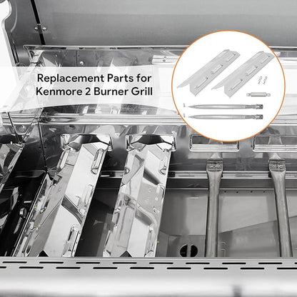BQMAX Grill Parts for Kenmore 2 Burner Grill 146.23673310 146.16142210 146.16198210 146.23686310, for Members Mark 2 Burner MM-G2001-AB, Heat Plate & Burner Kit for Kenmore Grill Replacement Parts