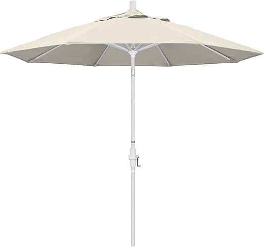 California Umbrella 9' Round Aluminum Market Umbrella, Crank Lift, Collar Tilt, White Pole, Antique Beige Olefin