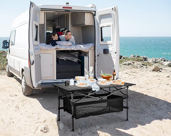 WUROMISE Lightweight Aluminum Folding Camping Table (37.13” x 21.57” x 19.69”), Portable Roll-Up Design for Outdoor, Camping, Beach, BBQ, Patio, and Picnic, Durable & Waterproof with Carrying Bag