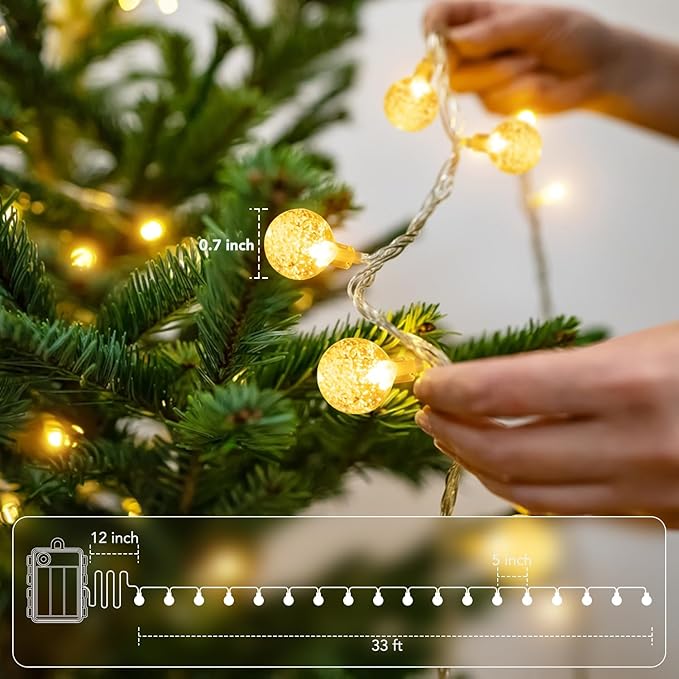 Metaku Globe Fairy Lights Battery Operated 33ft 80LED String Lights with Remote Waterproof Indoor Outdoor Hanging Decorative Christmas Lights for Home Party Patio Garden Wedding (Pack of 3)
