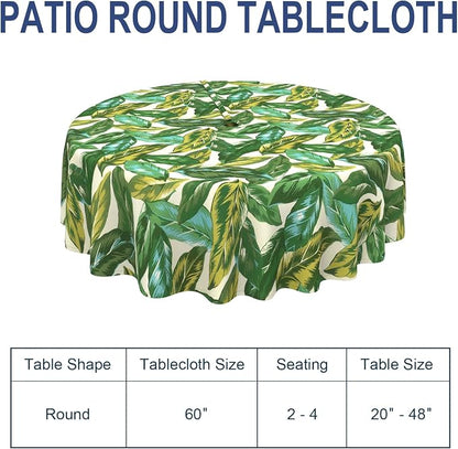 Outdoor/Indoor Round Tablecloth with Umbrella Hole Zipper, Decorative Circular Table Cover for Home Garden, 60 Inch, Lush Leaf Jungle