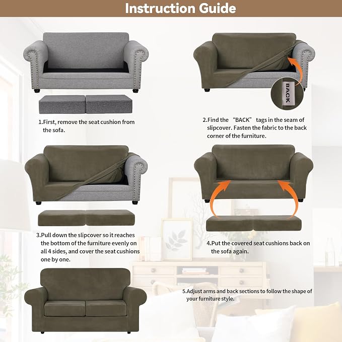 WEERRW Velvet Stretch 3 Pieces Couch Cover for Sofa Washable, Light Brown | Love Seat Couch Covers for 2 Cushion Couch Sofa Furniture Protector slipcoves with Elastic Bottom for Kids, Medium