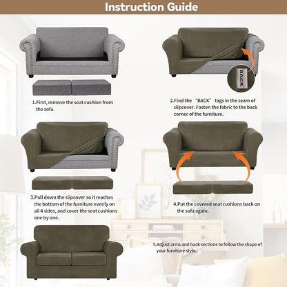 WEERRW Velvet Stretch 3 Pieces Couch Cover for Sofa Washable, Light Brown | Love Seat Couch Covers for 2 Cushion Couch Sofa Furniture Protector slipcoves with Elastic Bottom for Kids, Medium