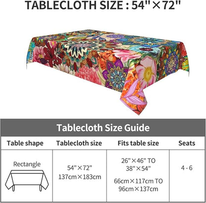 Rectangle 54"x72" Boho Floral Table Cloth, Colorful Flowers Tablecloth Oil-Proof Waterproof Kitchen Dining Room Decorative Table Cover for Party Birthday Outdoor Indoor