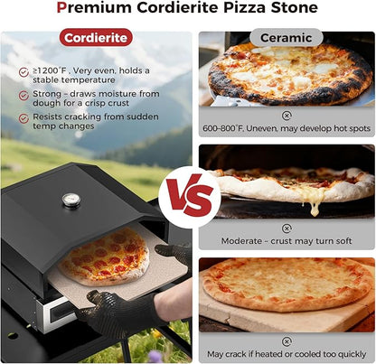 CAMPLUX 17 Inches Pizza Oven for Grill with Storage Bag and 14.8"×13" Cordierite Stone, Grill Top Pizza Oven Built-in Thermometer, Compatible with Propane & Charcoal Grill for Crispy Homemade Pizza