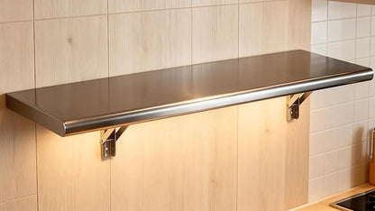 Concession Shelf 48"L x 12"W，22 gauge ASTM 304 Stainless Steel Folding Serving Food Shelves ，Wall Mount Shelving , Stainless Steel Shelf For Food Truck, grill area,BBQ working table, Restaurant .NSF