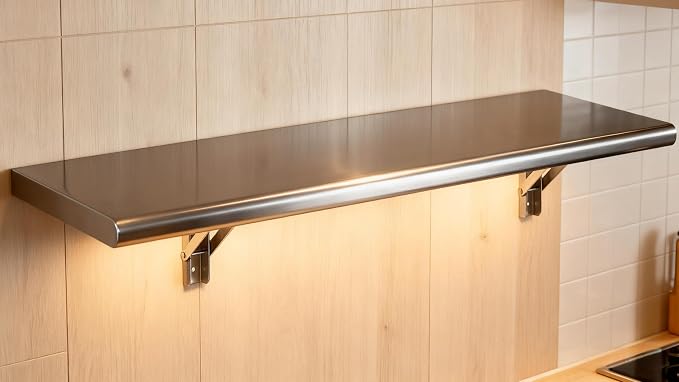 Concession Shelf 36"L x 12"W，22 gauge ASTM 304 Stainless Steel Folding Serving Food Shelf ，Wall Mount Shelving , Stainless Steel Shelf For Food Truck, grill area,BBQ working table, Restaurant .NSF