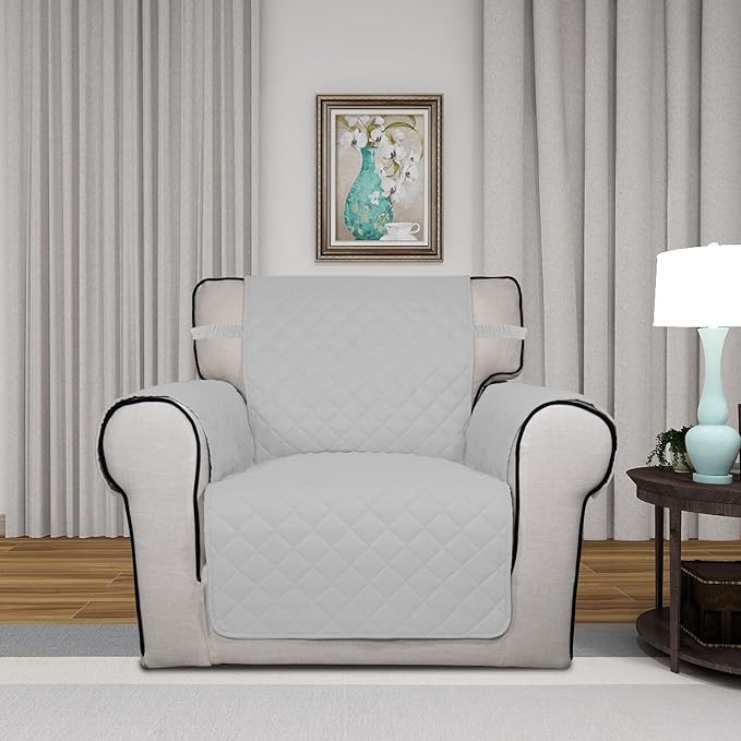 PureFit Reversible Chair Sofa Cover Dog Couch Covers for Sofa, 25.5 in | Light Gray/Ivory, Water Resistant Couch Protector, Washable Pet Couch Cover with Non Slip and Elastic Straps For Kids