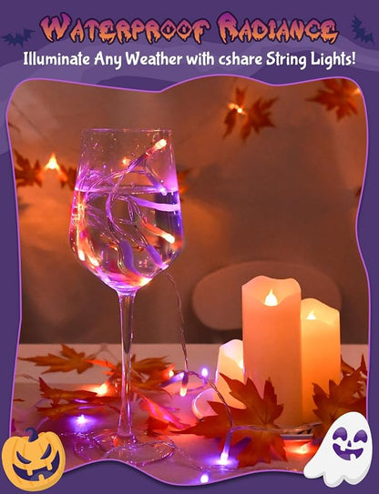 Cshare Halloween String Lights Battery Operated With Timer, Orange and Purple Outdoor 9.8ft 30LED, Decorations for Party Yard Pathway Indoor Outdoor