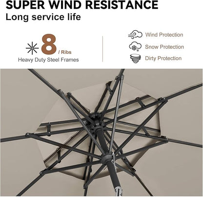 9ft Outdoor Patio Umbrella - 2-Tier Table Umbrella Waterproof UV Protection, Sombrillas de Patio with Push Button Tilt, Sun Umbrella for Pool, Porch, Garden, Backyard (Taupe)