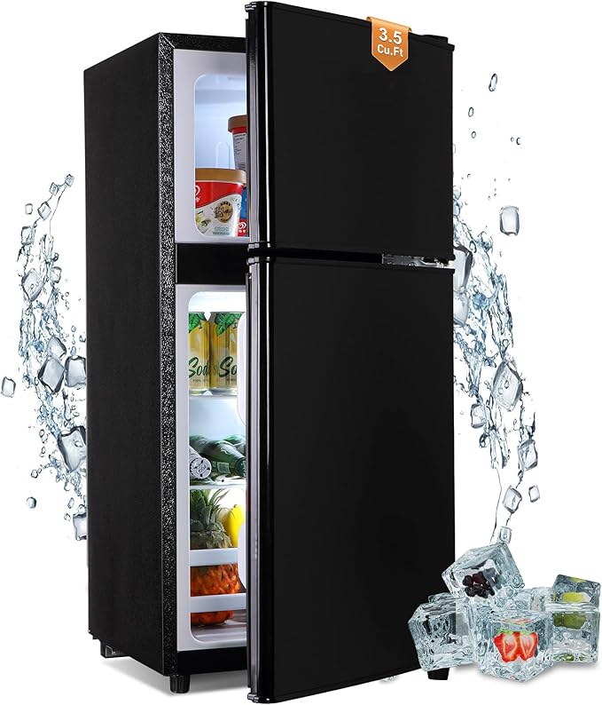 Mini Refrigerator with Freezer, 3.5 Cu. Ft. Small Fridge with Freezer 2 Door Mini Fridge with 7-Level Adjustable Thermostat Removable Shelves, Compact Refrigerator for Office/Dorm/College/RV, Black