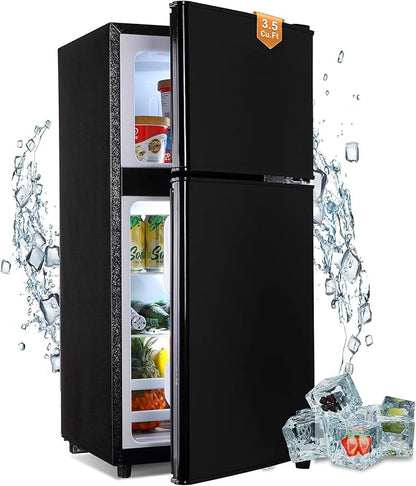 Mini Refrigerator with Freezer, 3.5 Cu. Ft. Small Fridge with Freezer 2 Door Mini Fridge with 7-Level Adjustable Thermostat Removable Shelves, Compact Refrigerator for Office/Dorm/College/RV, Black