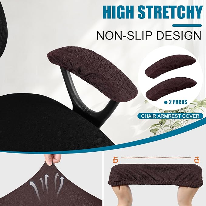 Smiry Office Computer Chair Armrest Covers, 2PCs Anti-dust Arm Rest Pad | Removable Washable Desk Chair Arm Pad Covers, Chocolate