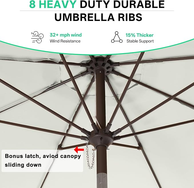 ABCCANOPY 11FT Scalloped Patio Umbrella Table Market Umbrella, Light Beige | Durable 8 Sturdy Fiberglass Ribs, Push Button Tilt and Crank, UV Protection Waterproof Outdoor Umbrella, Valance Style