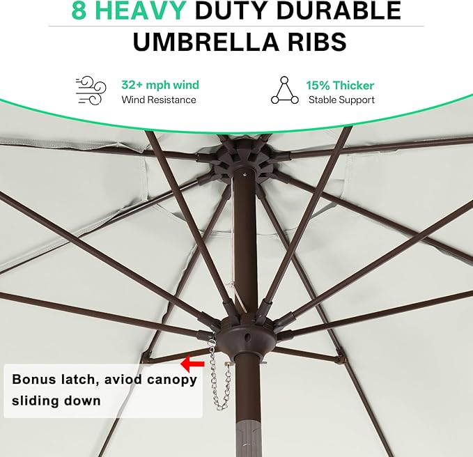 ABCCANOPY 9ft Scalloped Patio Umbrella, Outdoor Table Umbrella with Tilt and Crank, Fiberglass Ribs Deck Umbrella for Patio, Pool, Garden, Picnic (Light Beige)