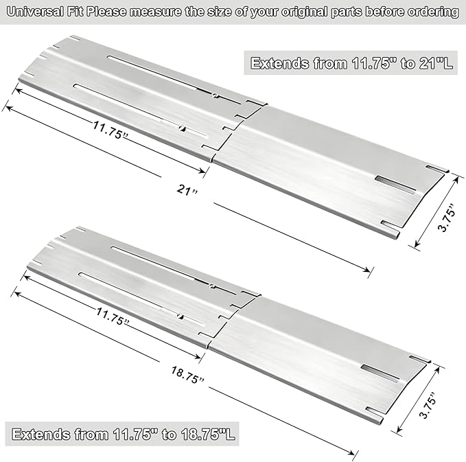 Universal Grill Heat Plates Extends from 11.75" up to 21", Stainless Steel Heat Shield, for Flame Tamer Replacement Parts for Gas BBQ(4 Pack)