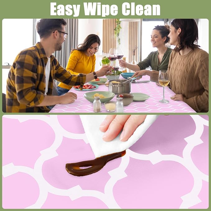 Smiry Picnic Fitted Table Cover, 4 Foot Flannel Backed Vinyl Tablecloth | Waterproof Elastic Stretch Table Cloth, Wipeable Plastic Tablecloth for Camping, Indoor & Outdoor (Pink, 30" x 48")