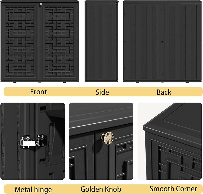 ZZM HDPE Outdoor Storage Shed, Outdoor Plastic Storage Cabinet, Horizontal Resin Tool Shed for Garden, All Weather Outdoor Storage Clearance, DIY Usage, with one Shelf (Black)