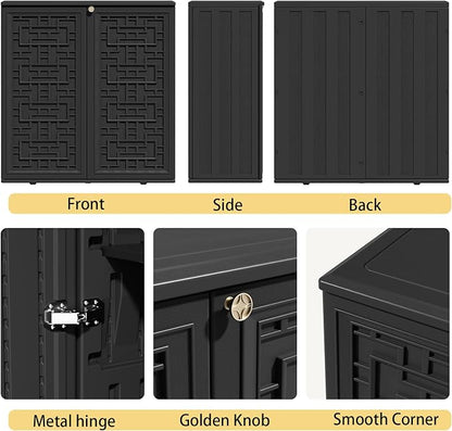 ZZM HDPE Outdoor Storage Shed, Outdoor Plastic Storage Cabinet, Horizontal Resin Tool Shed for Garden, All Weather Outdoor Storage Clearance, DIY Usage, with one Shelf (Black)