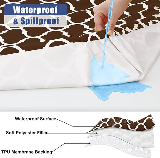 Smiry 2 Pack Rectangle Table Cloth 4 Foot, Waterproof Elastic Fitted Tablecloths, Windproof Washable Polyester Table Cover for Picnic, Camping, Outdoor (Coffee, 30"x48")
