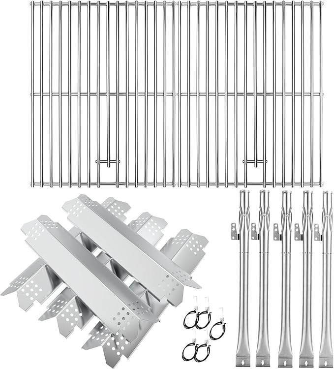 BQMAX Grill Parts for Nexgrill 5 Burner Gas Grill 720-0888 720-0888A 720-0888N, Cooking Grate, Heat Plates Shield and Burner for Nexgrill 5 Burner Replacement Parts for 720-0888 Nexgrills Part