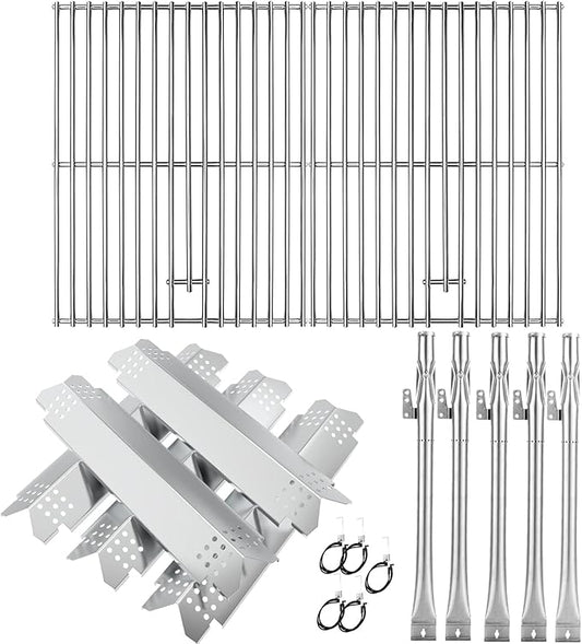 BQMAX Grill Parts for Nexgrill 5 Burner Gas Grill 720-0888 720-0888A 720-0888N, Cooking Grate, Heat Plates Shield and Burner for Nexgrill 5 Burner Replacement Parts for 720-0888 Nexgrills Part