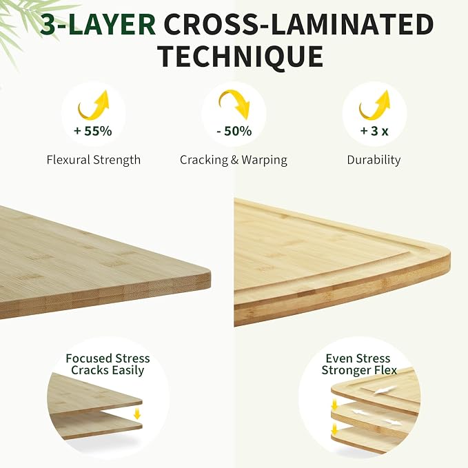 Garvee 30" x 20" Extra Large Bamboo Cutting Board, Reversible Curved Butcher Block with Deep Juice Groove, Kitchen Chopping Board and Serving Tray for Meat, Cheese, Vegetables, BBQ