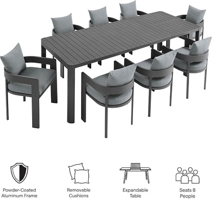 Modway Tahoe Aluminum 9-Piece Patio Dining Set in Gray Gray