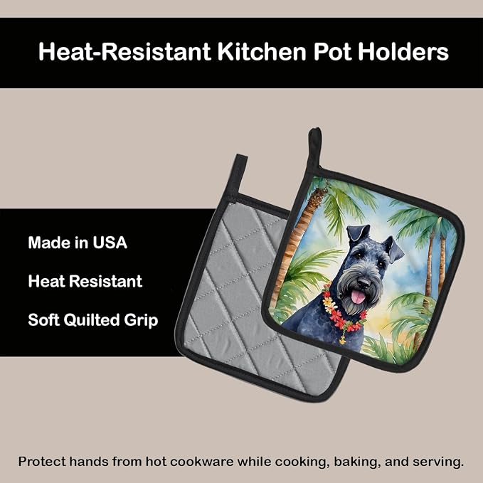 Caroline's Treasures Kerry Blue Terrier Luau Pair of Pot Holders Kitchen Heat Resistant Pot Holders Sets Oven Hot Pads for Cooking Baking BBQ, 7 1/2 x 7 1/2
