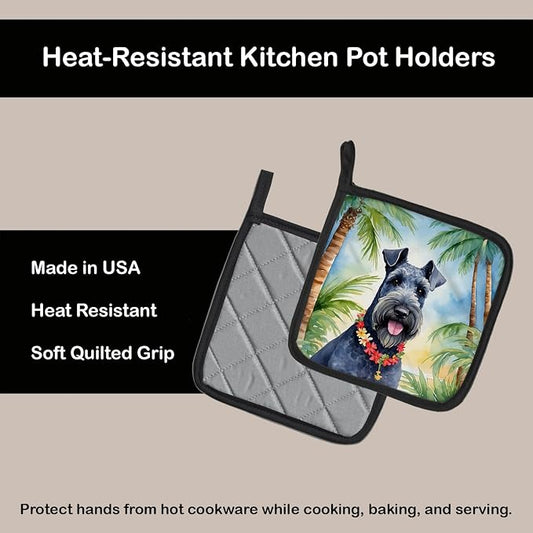 Caroline's Treasures Kerry Blue Terrier Luau Pair of Pot Holders Kitchen Heat Resistant Pot Holders Sets Oven Hot Pads for Cooking Baking BBQ, 7 1/2 x 7 1/2