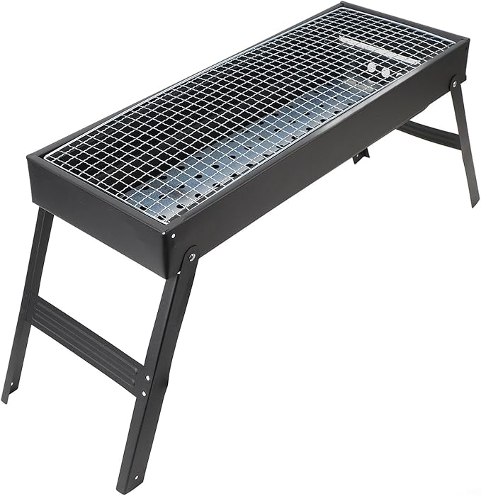 Luocute Portable Charcoal BBQ Grill, Folding Iron Barbecue with Detachable Parts with Basket for Outdoor Cooking Camping Picnic Garden