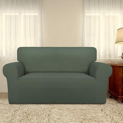 PureFit Stretch Loveseat Covers Fleece Couch Covers for Sofa Grayish Green | 1-Piece Sofa Slipcover Soft Couch Protector, Sofa Cover Washable with Non Skid Foam and Elastic Bottom for Kids, Dogs
