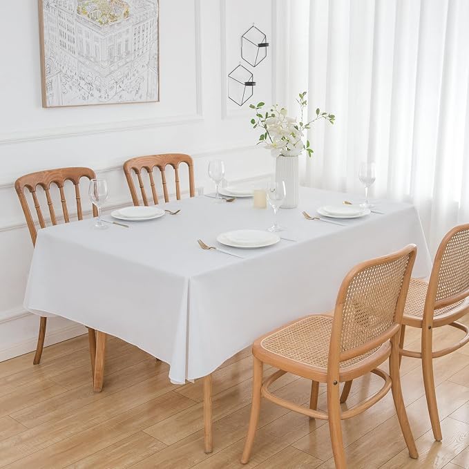 NLMUVW Square Vinyl Tablecloth 48 Inch with Flannel Backing, White Small PVC Table Cloth Waterproof Wipe Clean Table Cover for Dining Party Camping Outdoor, 48 X 48 Inch
