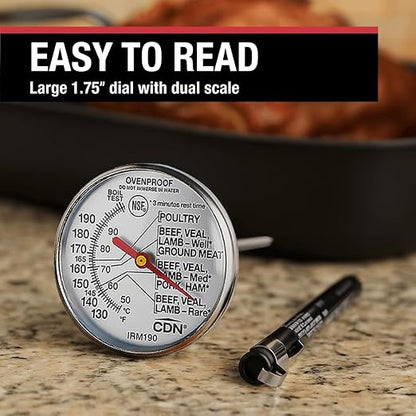 CDN Ovenproof Meat Thermometer | NSF® Certified | ProAccurate® | 1.75" Dial | For Oven & Grill Cooking | Durable Stainless Stem | Fast & Accurate Readings | IRM190