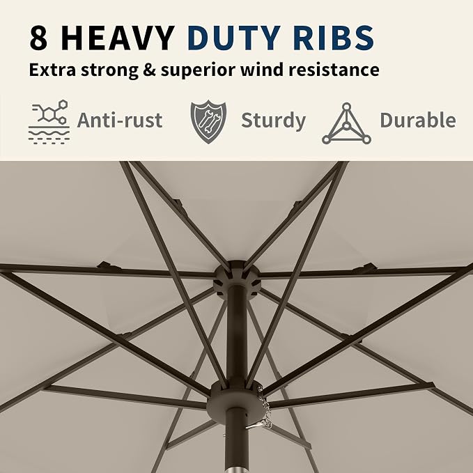 9FT 3 Tiers Patio Umbrella With Auto Tilt And Crank, Outdoor Table Market Umbrella with 8 Sturdy Ribs for Garden, Lawn, Deck, Backyard and Pool