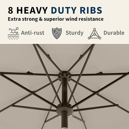 9FT 3 Tiers Patio Umbrella With Auto Tilt And Crank, Outdoor Table Market Umbrella with 8 Sturdy Ribs for Garden, Lawn, Deck, Backyard and Pool