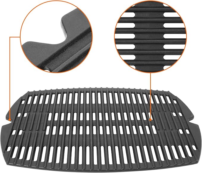 DELSbbq 7582 Cast Iron Grill Grate and 60040 Grill Burner for Weber Q100 Q120 Q1000 Q1200 Baby Q 386001 386002 516002 516001 50060001 5106000 Grills, Replacement Parts for 7644, 60040