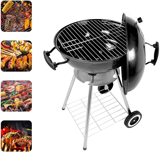 Portable Charcoal Grill, 18.5 Inch Barbecue Grill and Smoker Heat Control Round BBQ Kettle with 4 Detachable Stainless Steel Legs for Garden & Outdoor Cooking