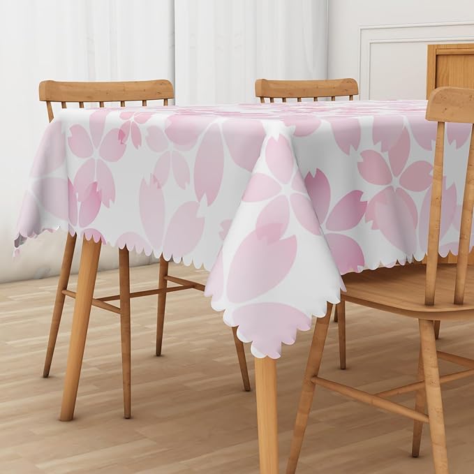 Cherry Blossom Rectangle Tablecloths Pink Flowers Japanese Spring Floral Tablecloth Dining Table Cloth Table Cover for Home Kitchen Dining Room Outdoor Camping Party Picnic 52x70 Inch