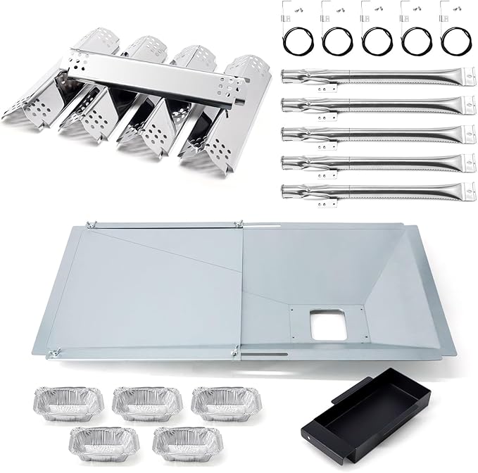 Replacement Parts for Nexgrill 720-0888N 720-0888, Grease Tray Drip Pan & Flame Tamers, Burner Tubes and Ignitor for Nexgrill 5 Burner 720-0888N Gas Grill