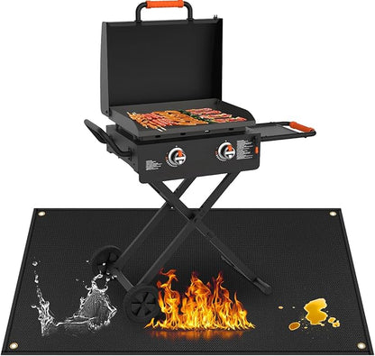 Under Grill Mats for Outdoor Grill - Fire Pit Mat & Fireplace Mat to Protect Deck and Patio, Heat Resistant Griddle Accessories Compatible with Blackstone 22in Griddle, 48x36x0.04in, Black